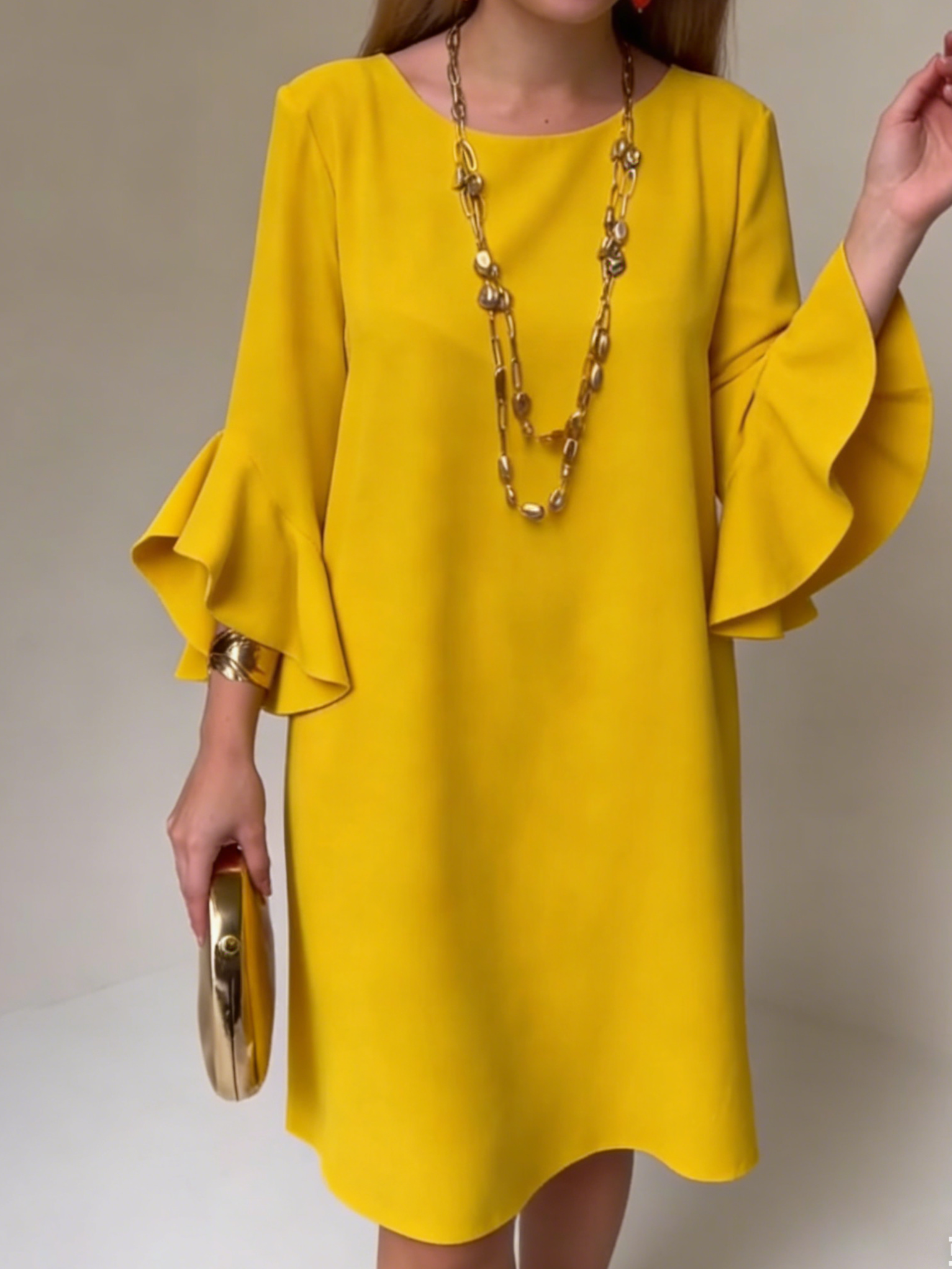 Eryza - Vrouwelijke Vloeiende Jurk met Volants Mouwen Comfortabele Snit Elegante Stijl