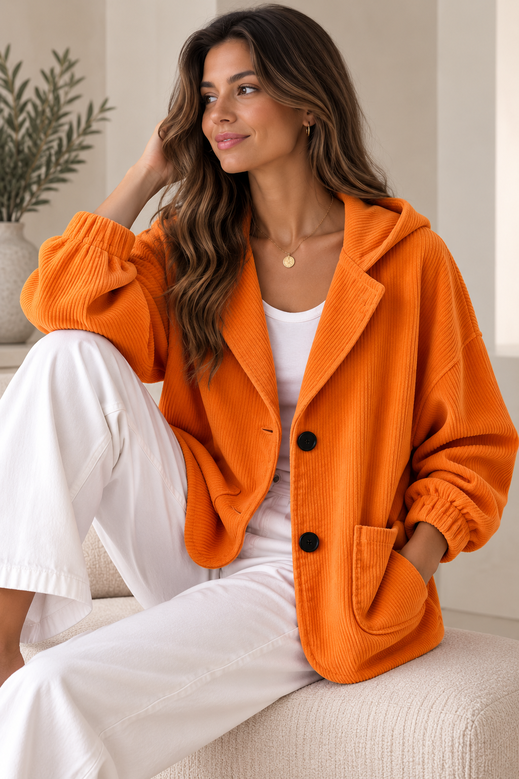 Berber - Dames oversized vest met ribfluweel effect en capuchon