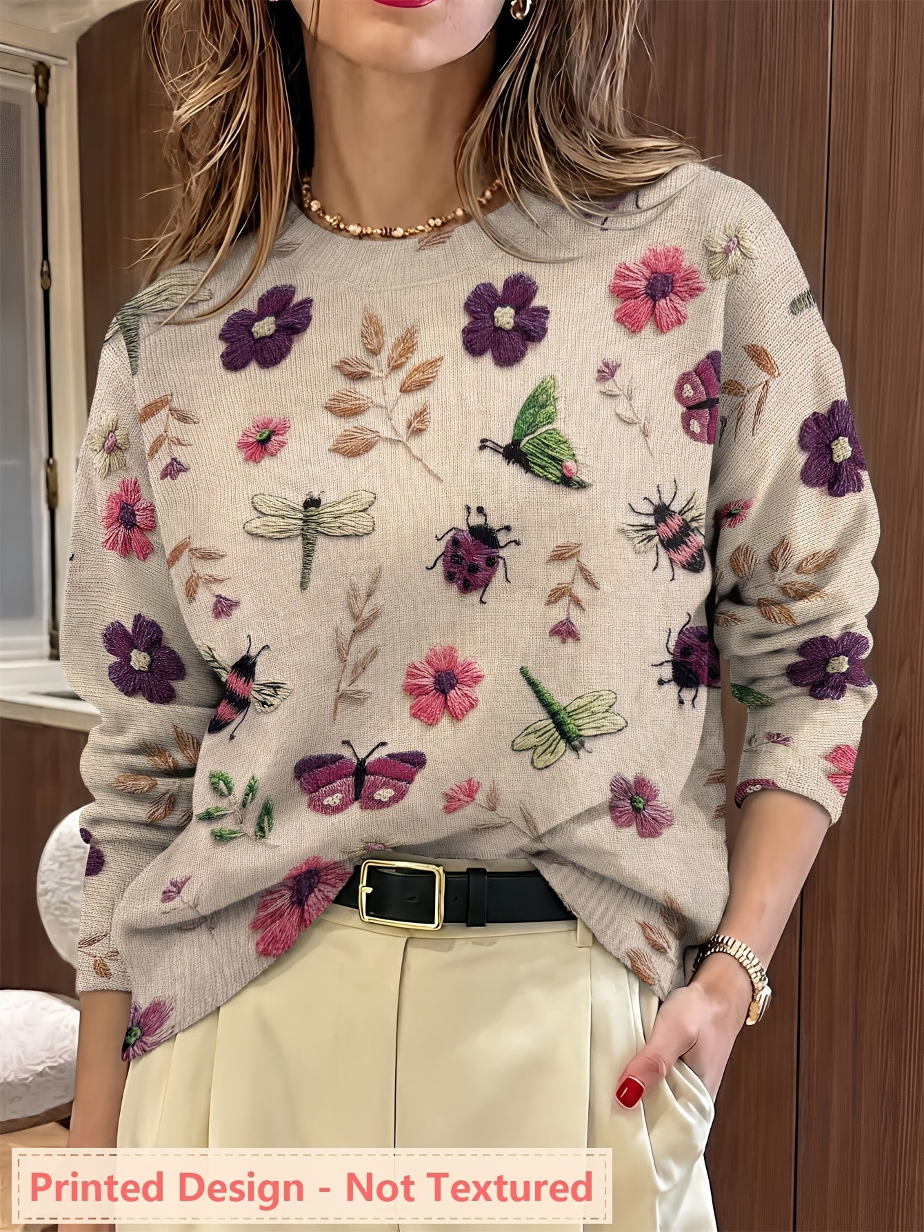 Fiorika - Geborduurd Pull Natuur Elegant