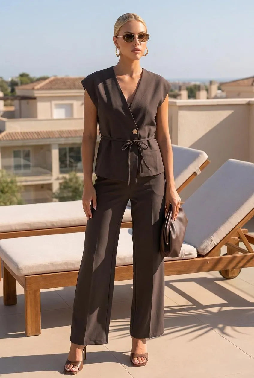 Rosivelle - Dames set met mouwloze jas en broek
