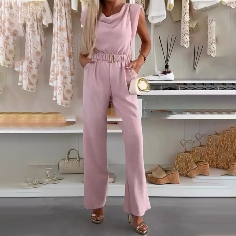 Briova - Dames jumpsuit zonder mouwen met gedrapeerde decolleté
