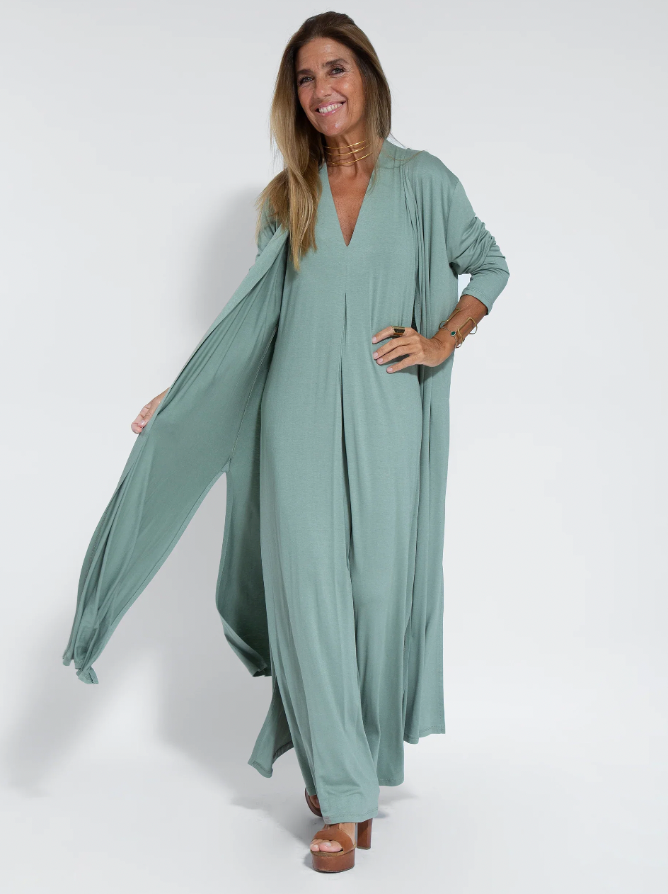 Sylvia - Lange Afslankende Jurk met gratis Vest | tweedelig set