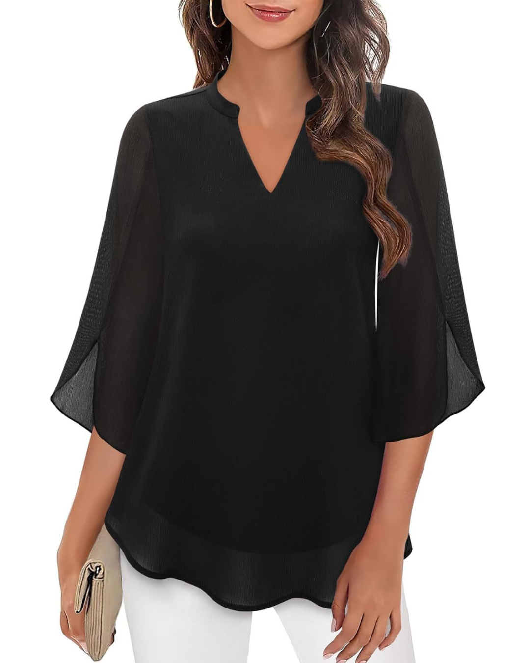 Ozyra - Vloeiende Chiffon Blouse met Elegante V-hals