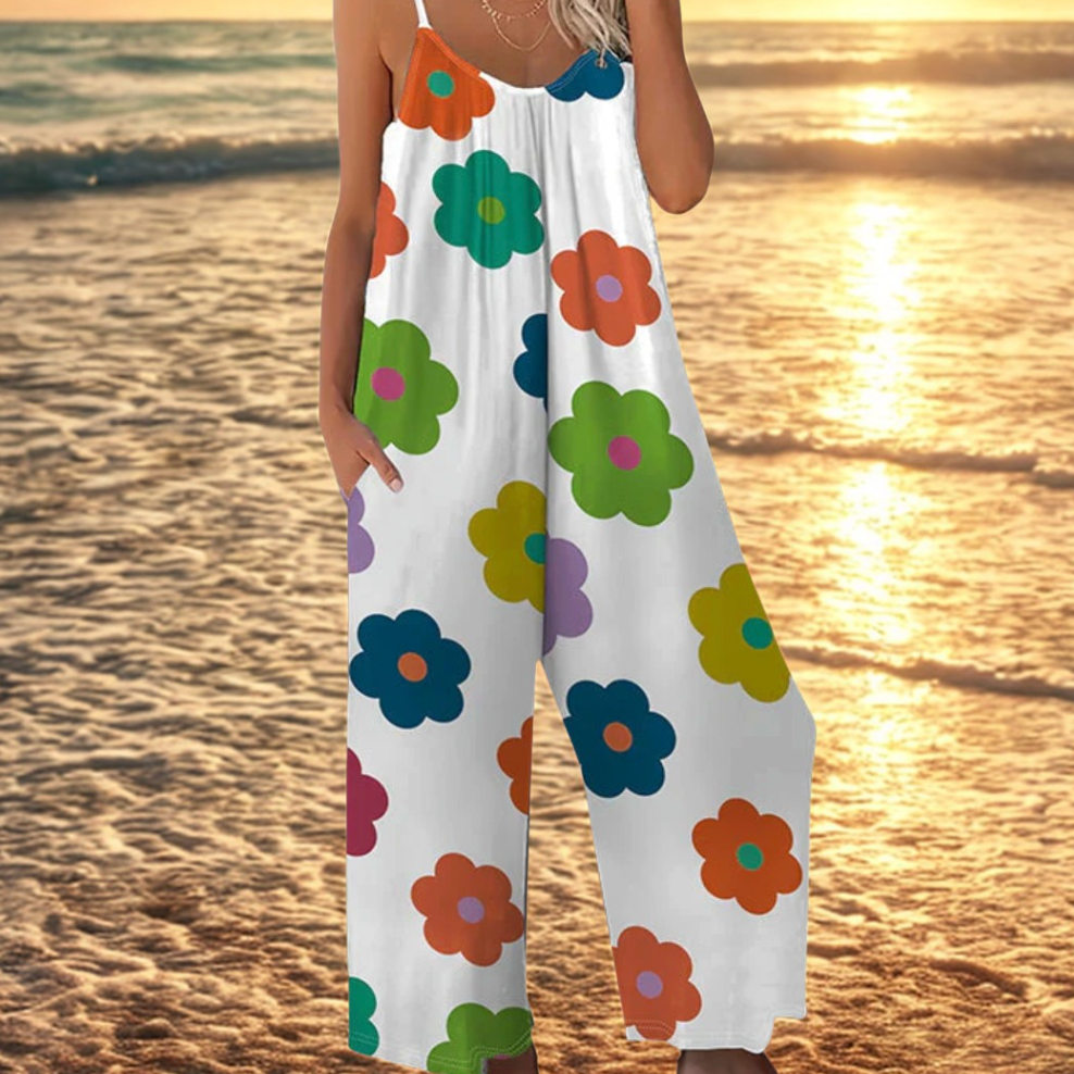 Dovellae - Dames Jumpsuit Met Fijne Bandjes Bloemenprint Brede Benen Zomer