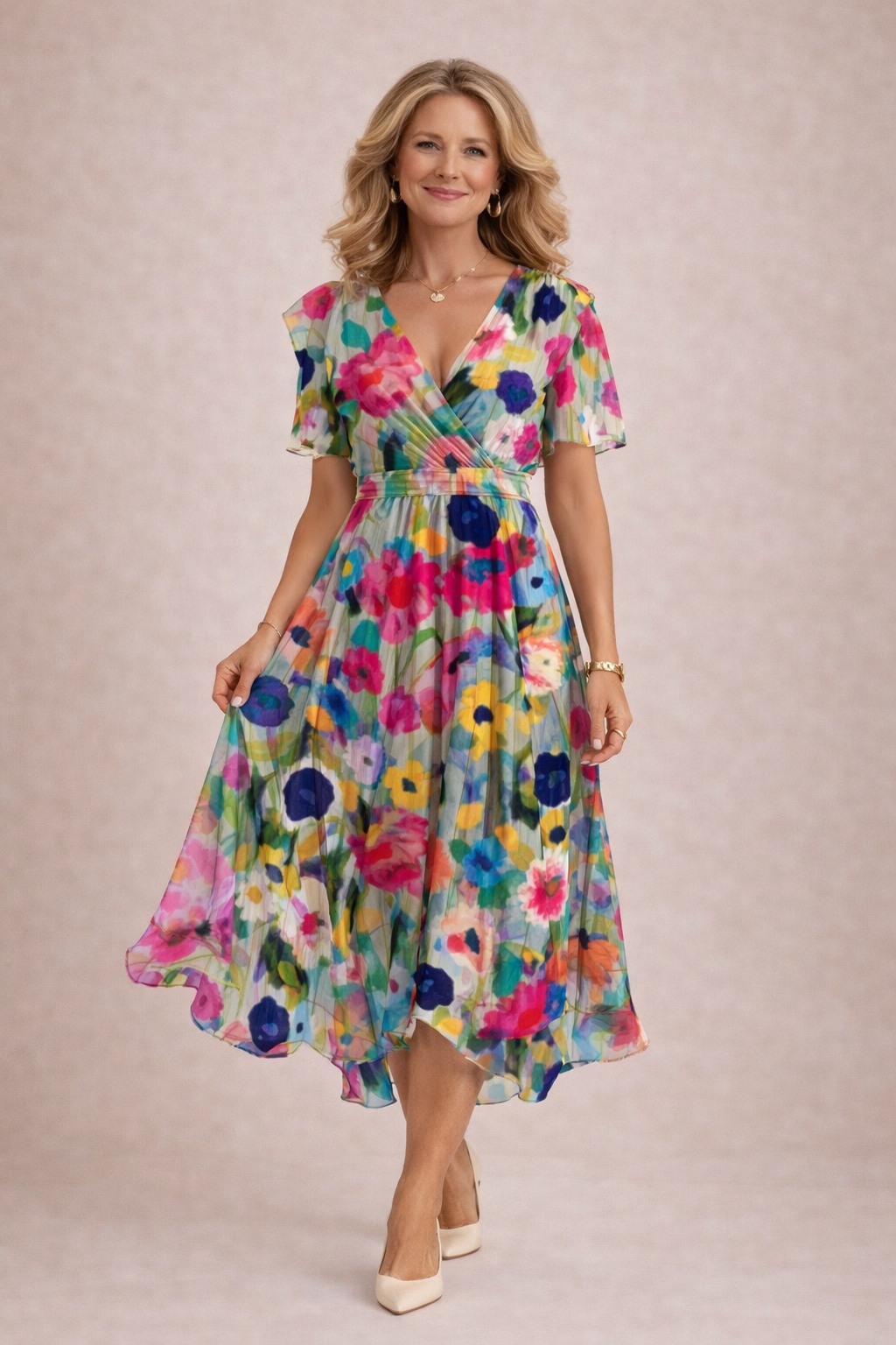 Kaedra - Elegante Bloemen Jurk Met Vloeiende Pasvorm