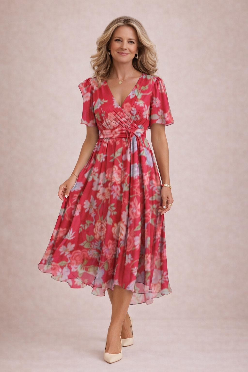 Kaedra - Elegante Bloemen Jurk Met Vloeiende Pasvorm