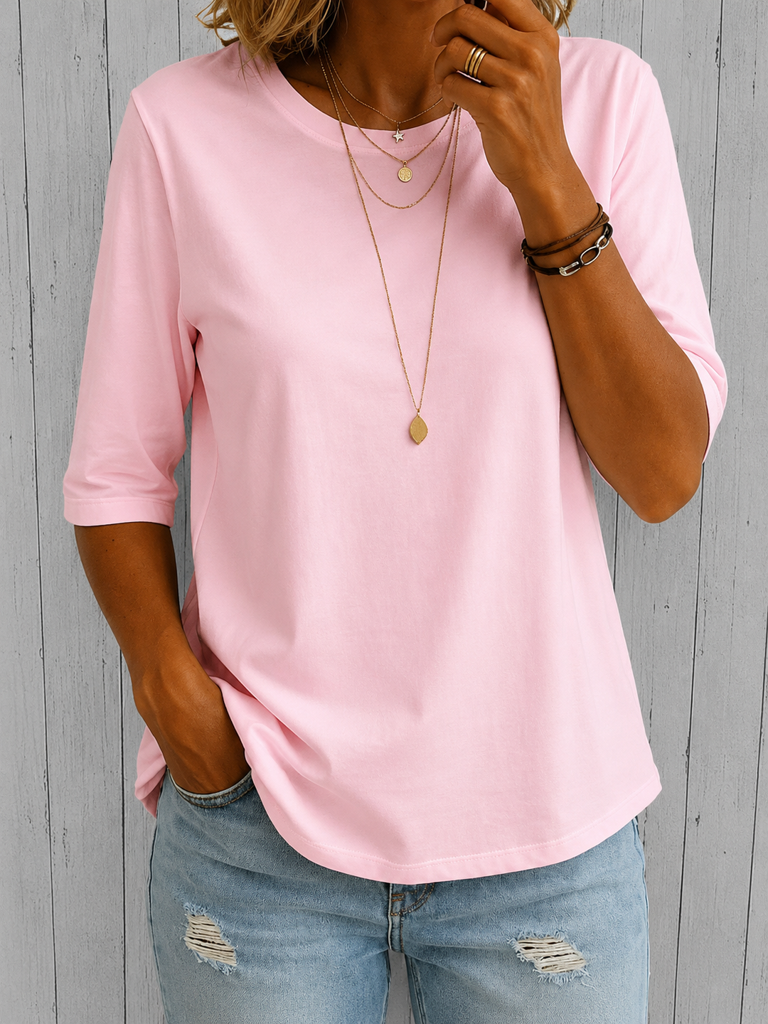 Bérangère - Dames T-shirt met ronde hals en driekwartmouwen