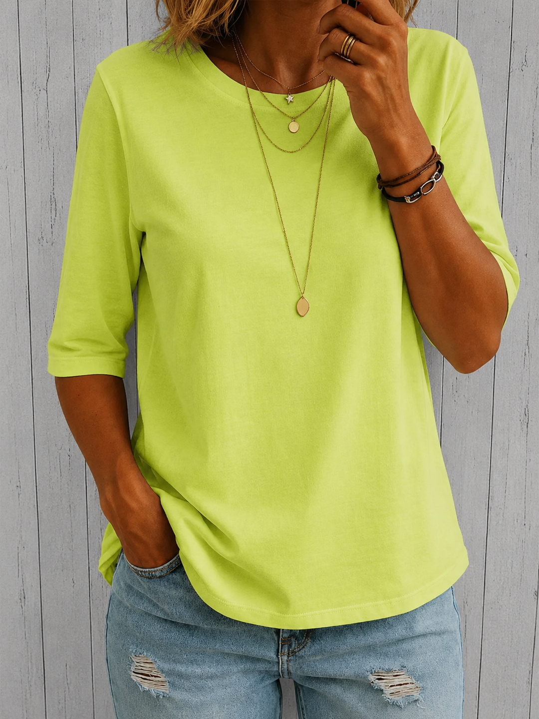 Bérangère - Dames T-shirt met ronde hals en driekwartmouwen