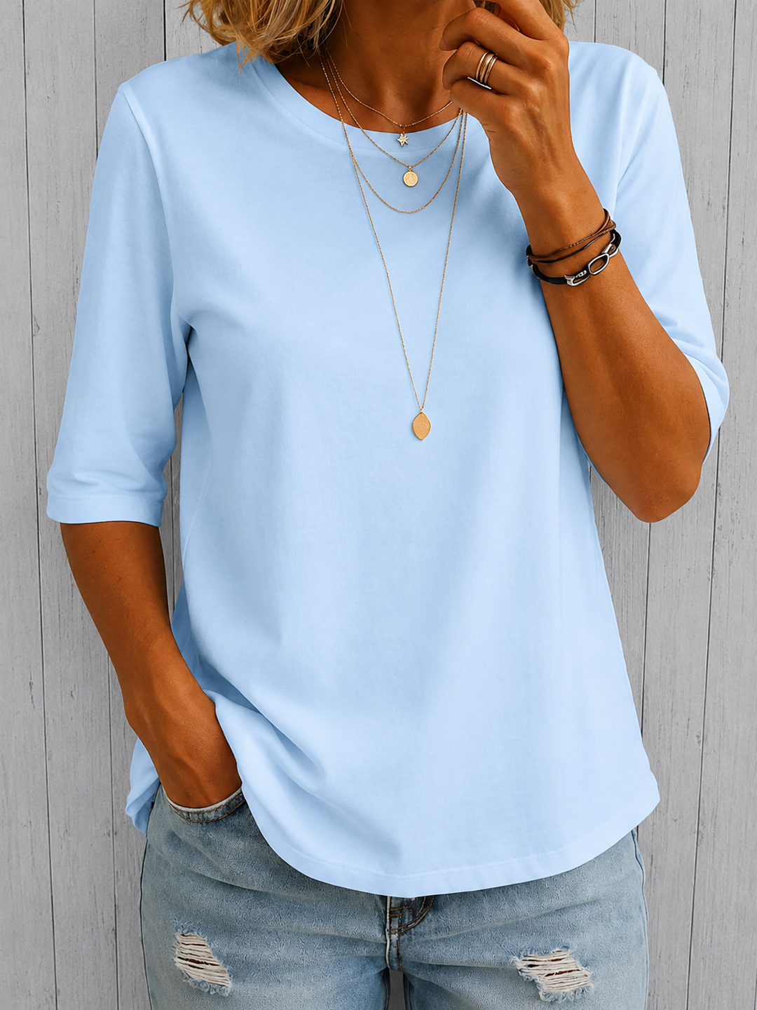 Bérangère - Dames T-shirt met ronde hals en driekwartmouwen