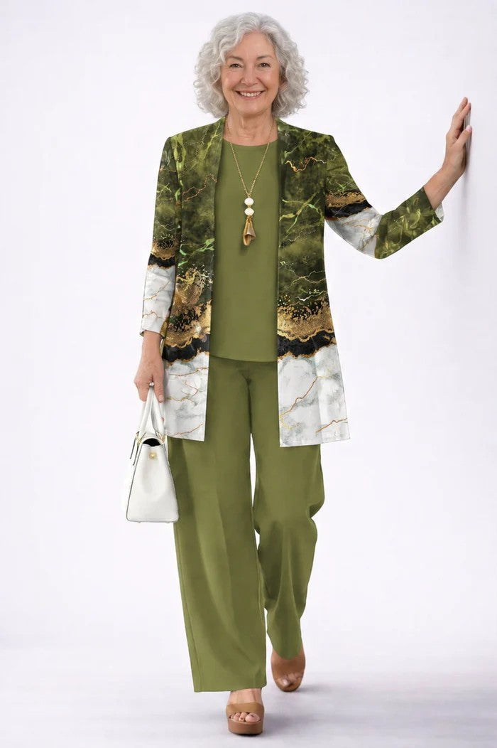 Maxine - Drie-delig damesensemble met elegante bedrukte cardigan