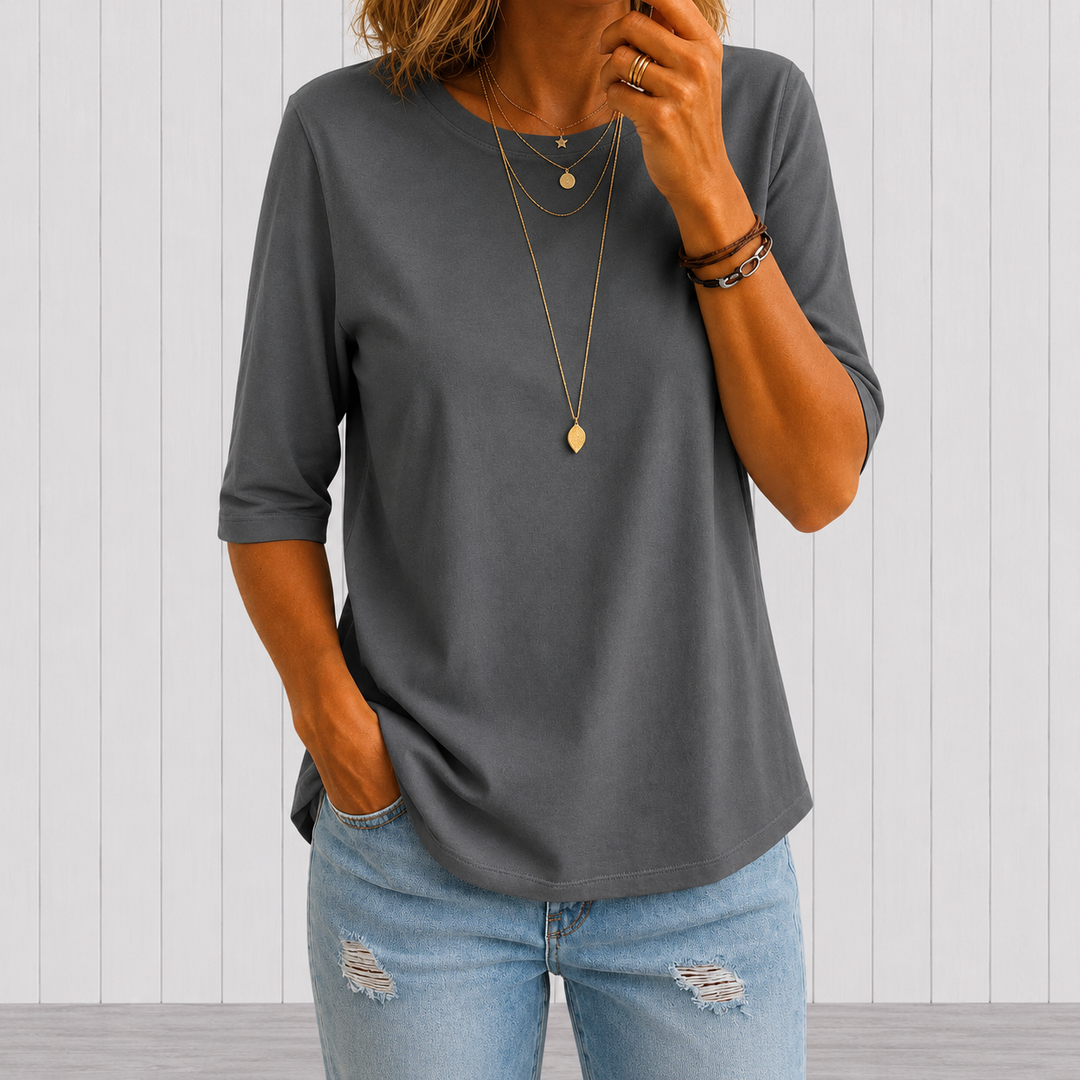 Bérangère - Dames T-shirt met ronde hals en driekwartmouwen