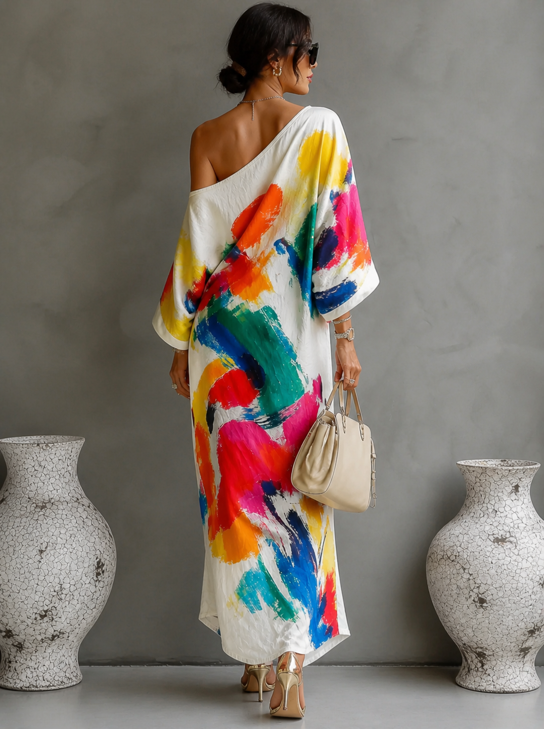 Tirevyn - Asymmetrische maxi jurk voor dames met artistieke print