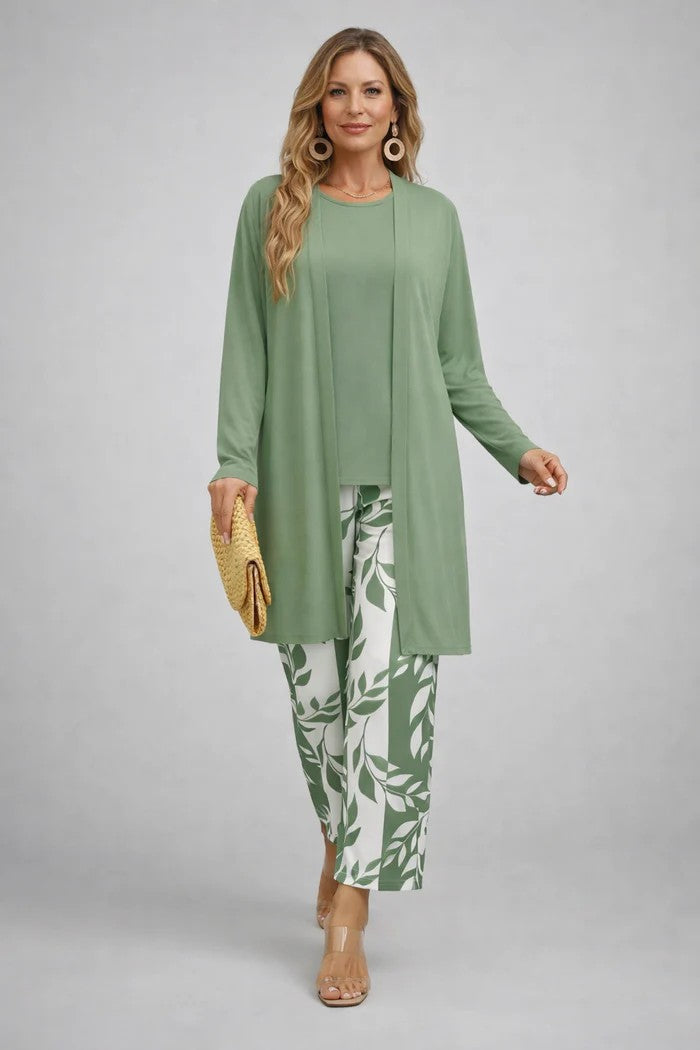 Maxine - Drie-delig damesensemble met elegante bedrukte cardigan