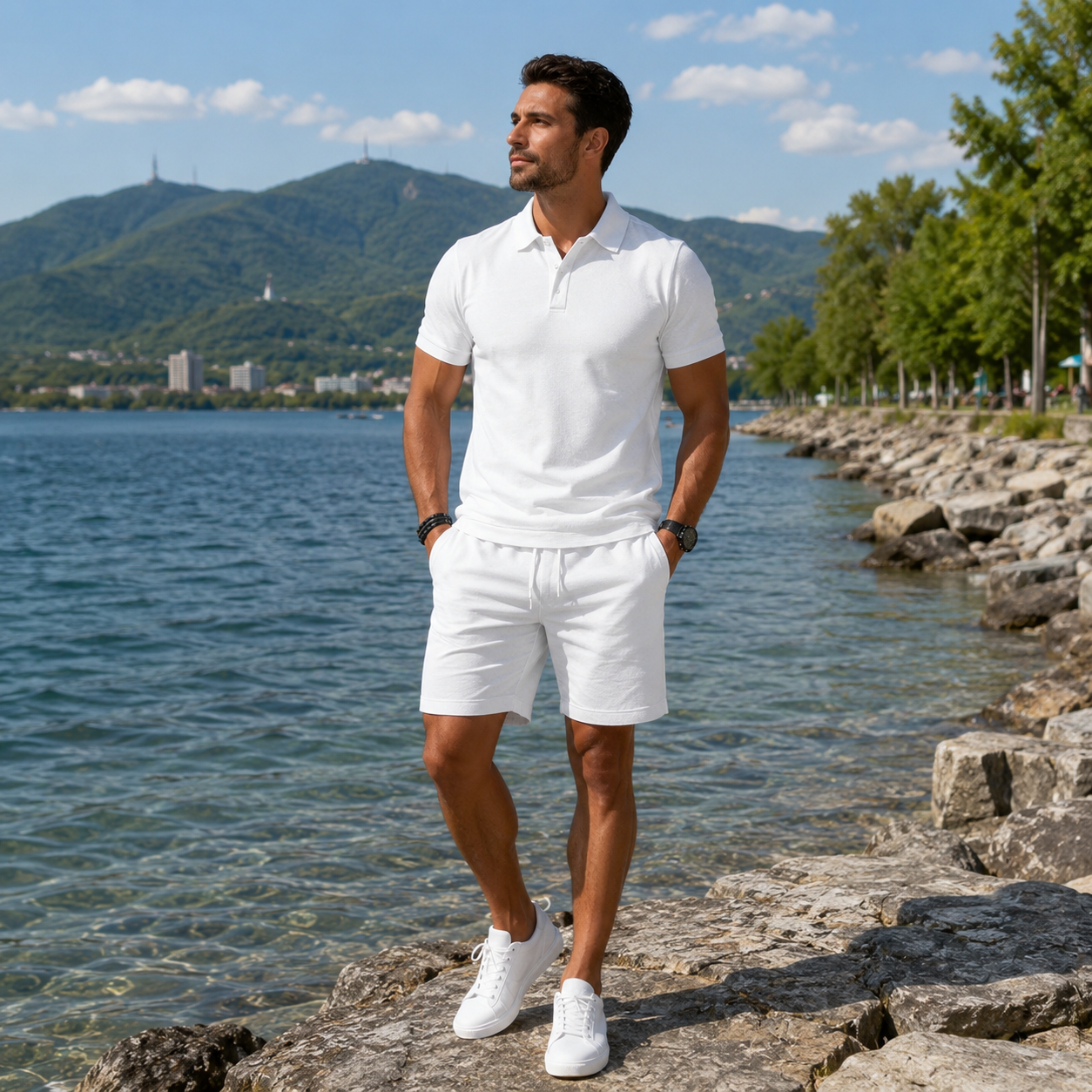 Adrien - Tweedelige zomerset heren met polo en shorts