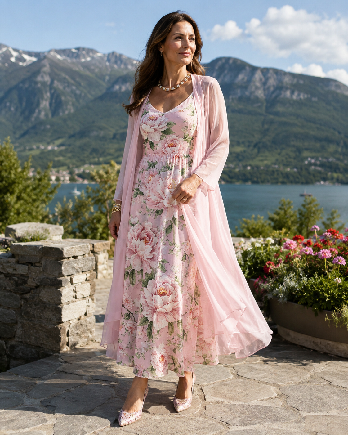 Ilvessa - Vrouwen bloemenprint set met lichte cardigan