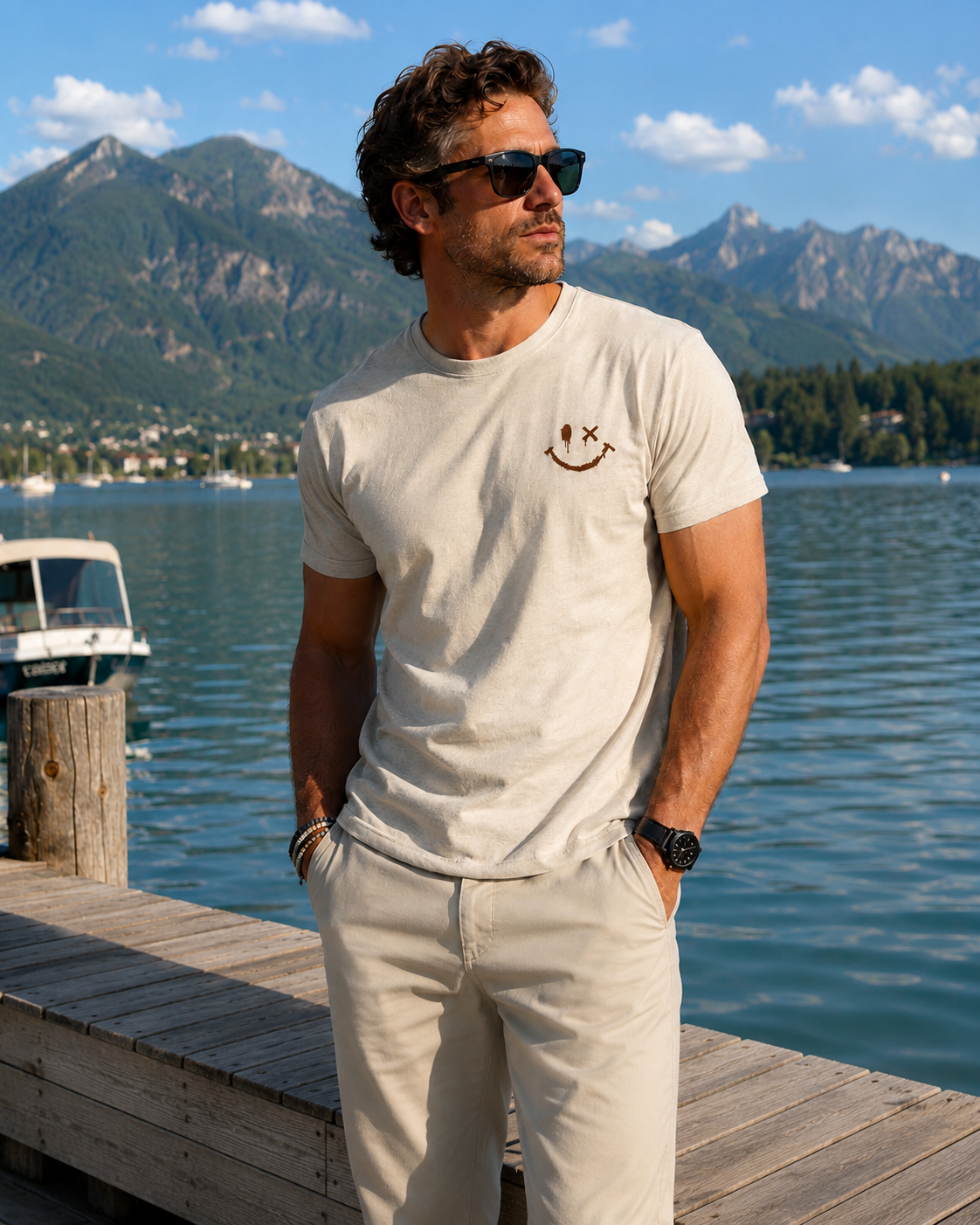 Corvin - Groene T-shirt voor mannen met zomerse smiley-print