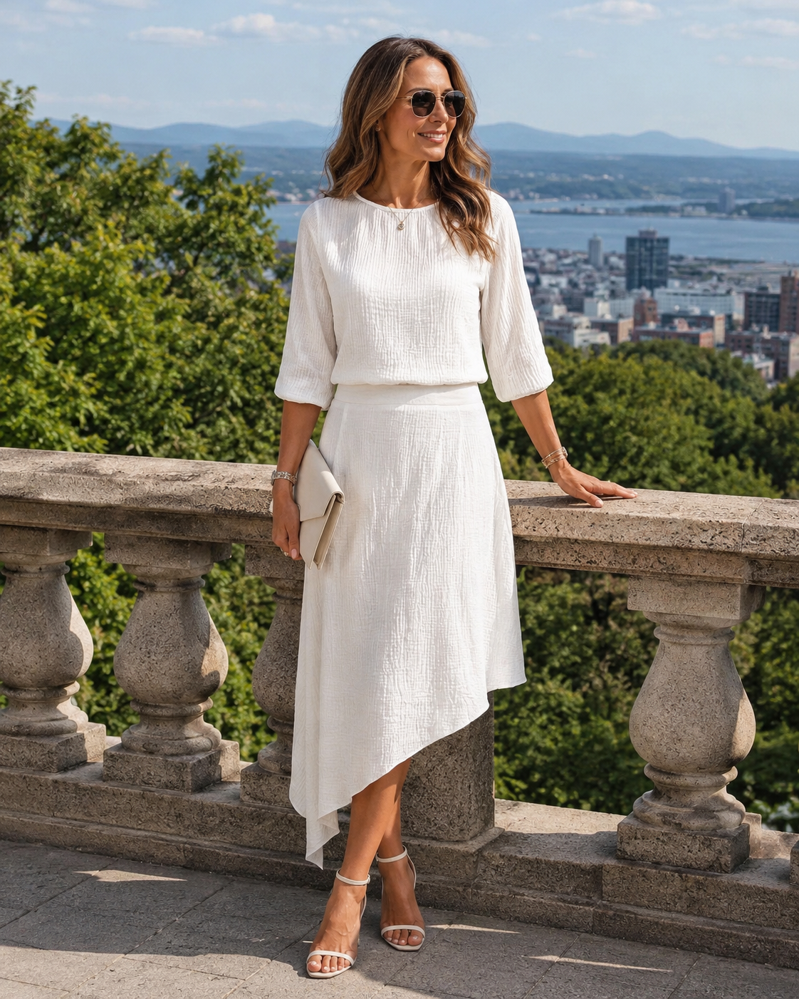Nisella - Damesensemble met off-shoulder top en asymmetrische rok