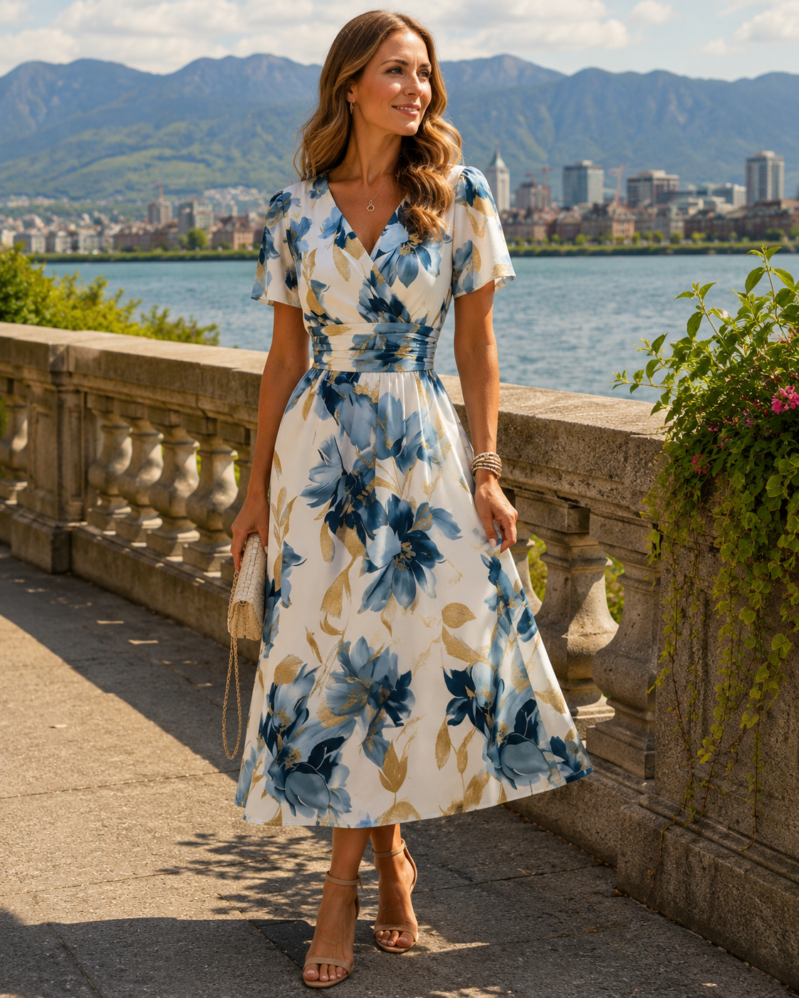 Havienne - Midi jurk voor vrouwen met bloemenprint en wikkelhals