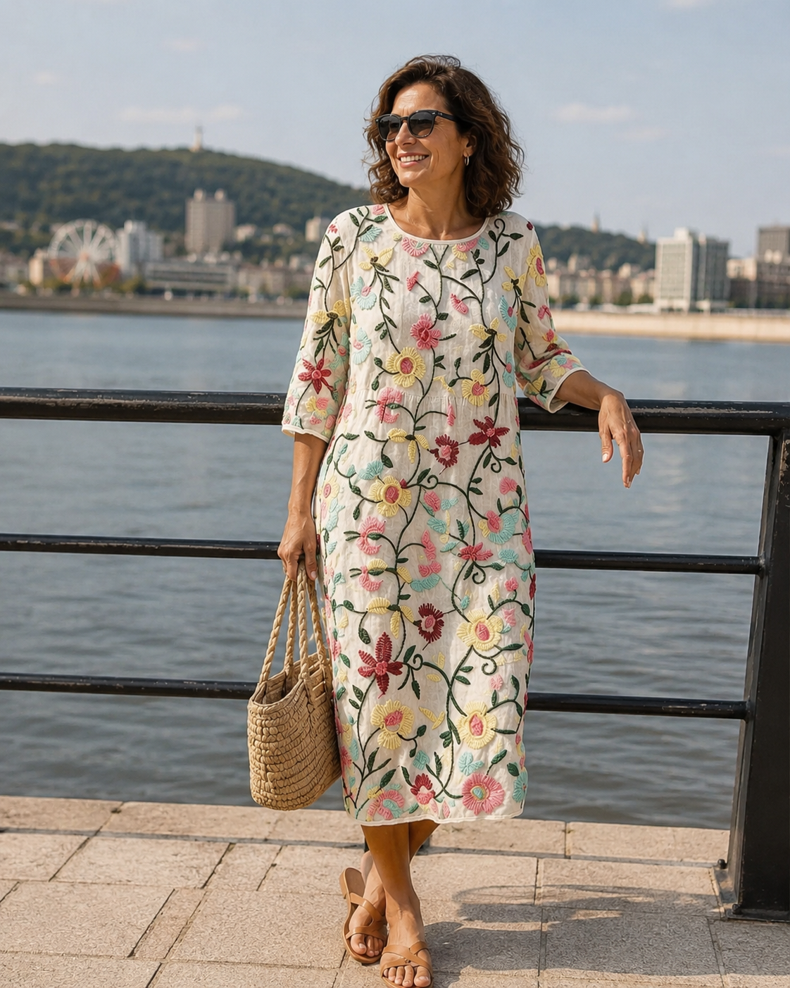Elyrae - Midi-jurk voor dames met geborduurde bloemen in meerdere kleuren