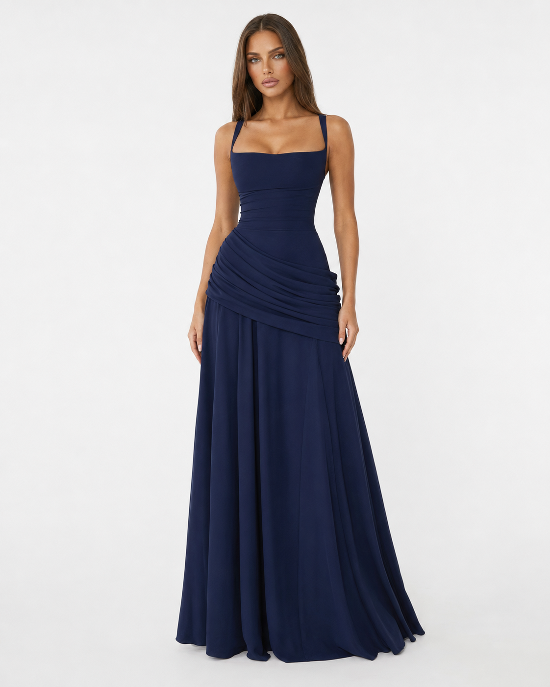 Noreia - Maxi jurk voor dames met een vierkante halslijn en strikdetail op de rug