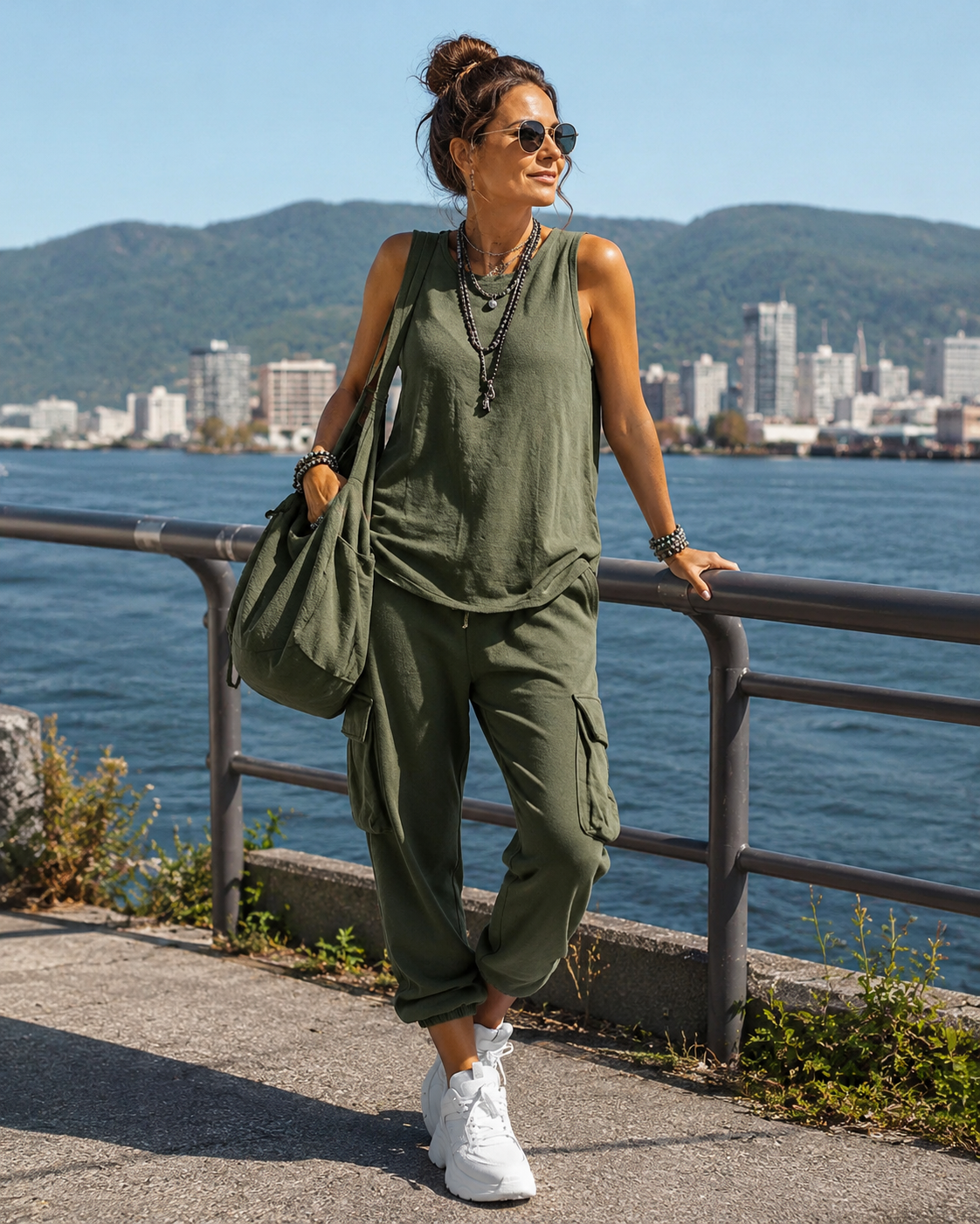 Fiorissa - Urban chic damesoutfit met mouwloos top en cargo broek