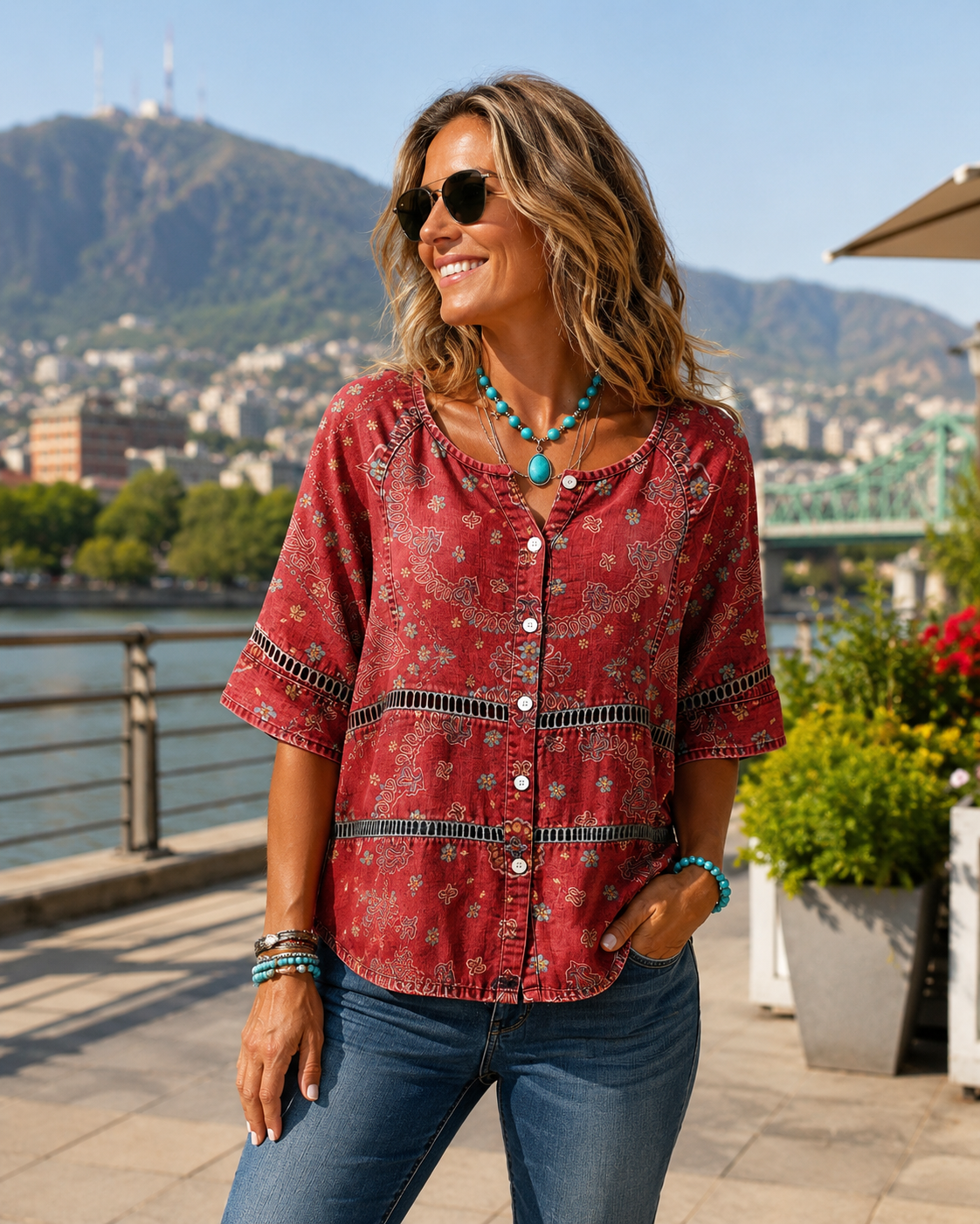 Liorissa - Vintage blouse voor dames met etnische print en knopen