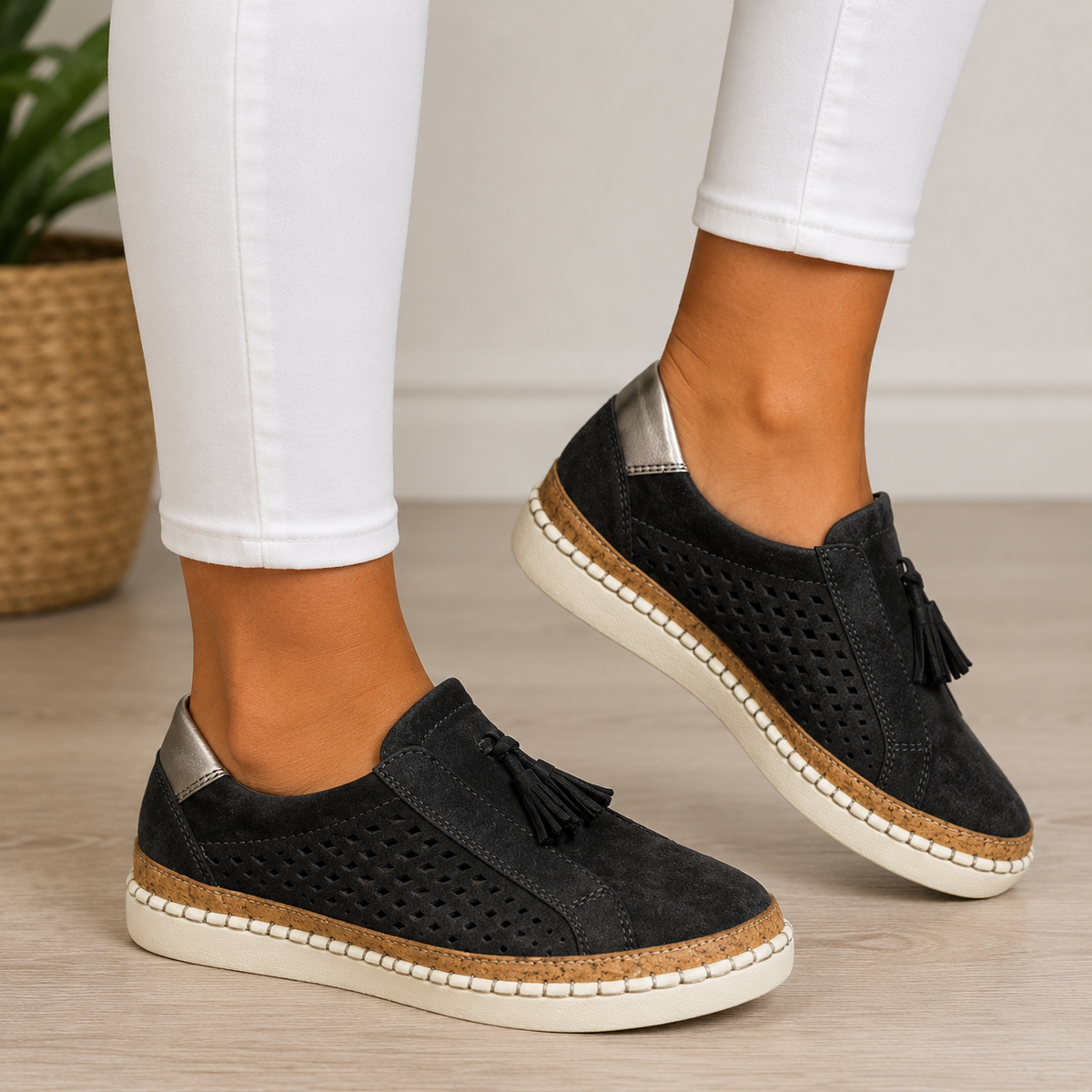 Briony - Dames Ajour Mocassins met Dikke Zool en Franje