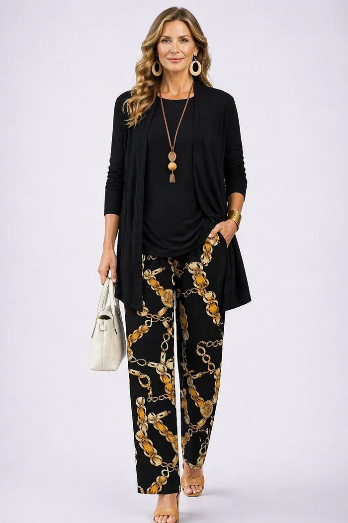 Maxine - Drie-delig damesensemble met elegante bedrukte cardigan