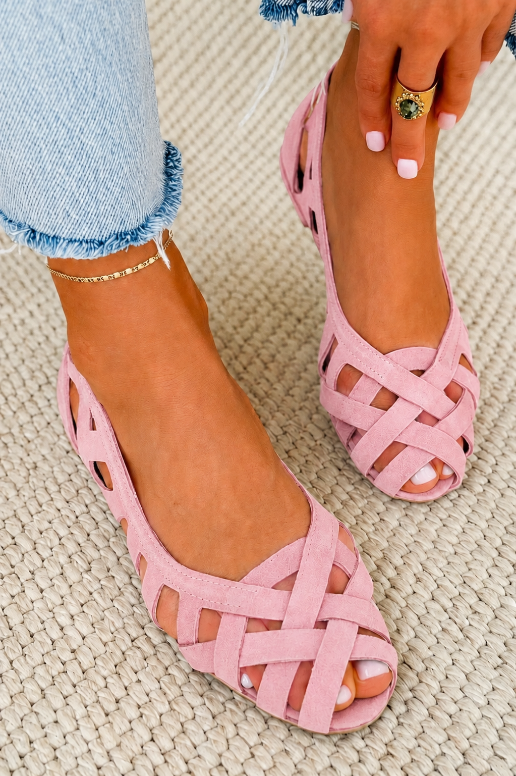 Vespera - Vrouwen platte gevlochten sandalen met open teen