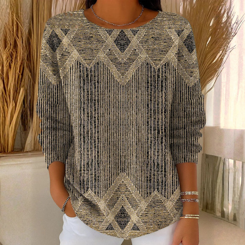 Guillemette - Vintage dames top met grafisch patroon