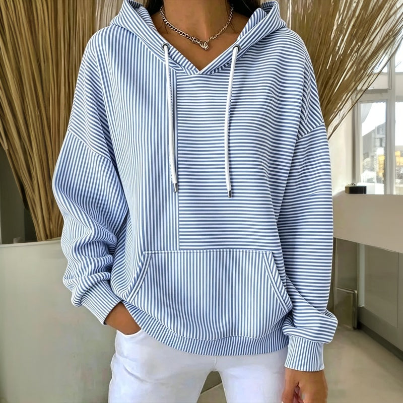 Émilienne - Gestreept dames sweatshirt met capuchon en zak