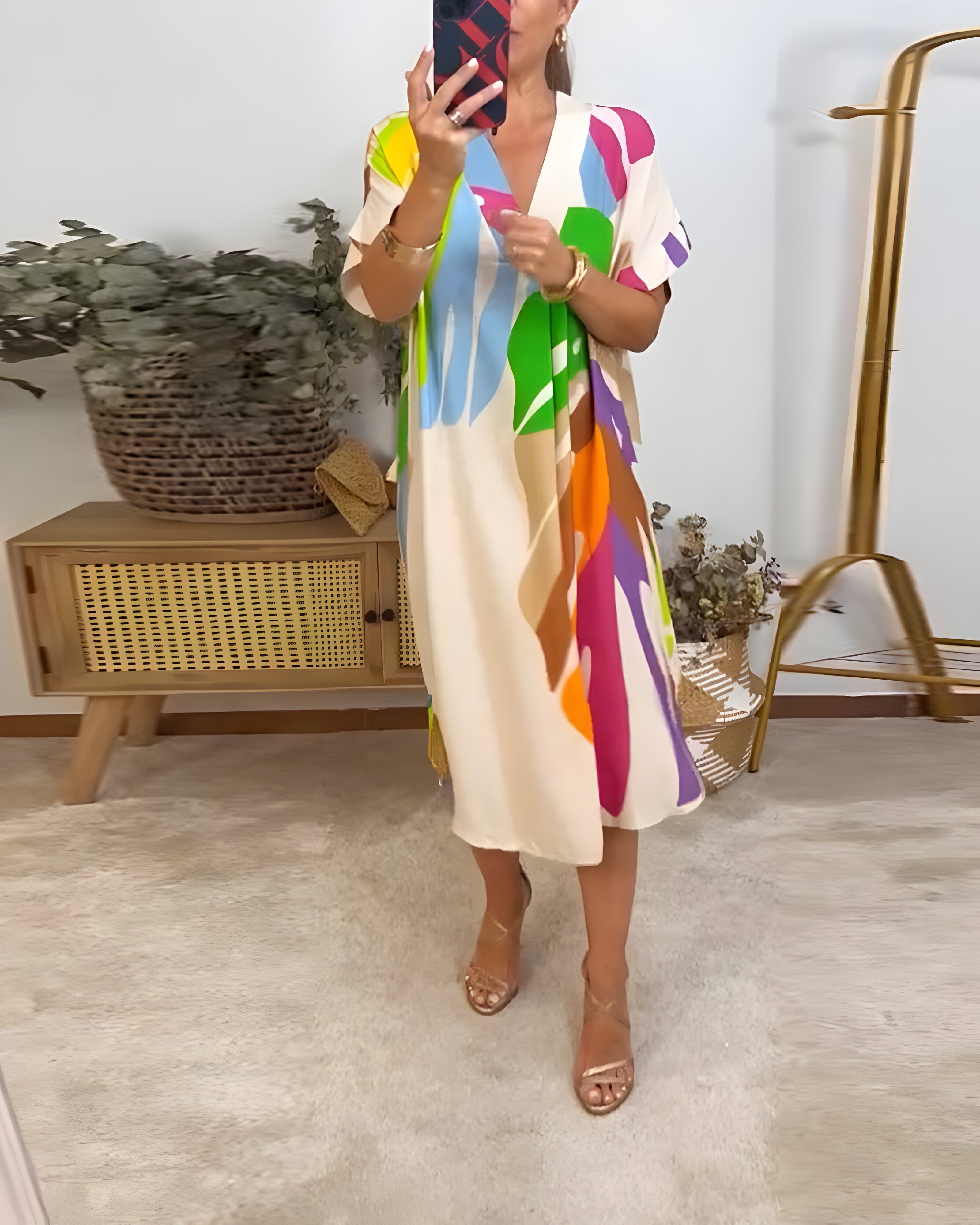 Nerissa - Casual jurk met kleurrijke bladprint voor een frisse en natuurlijke stijl