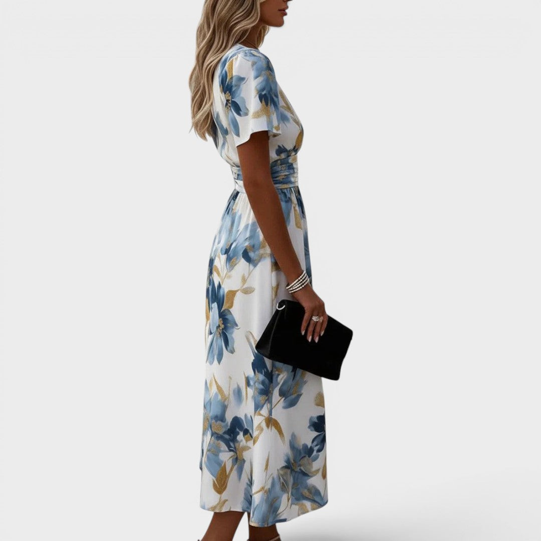 Havienne - Midi jurk voor vrouwen met bloemenprint en wikkelhals