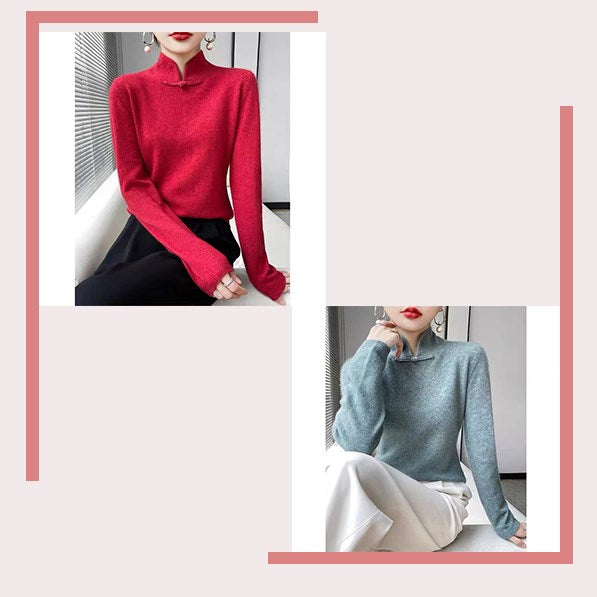 Jovienna - Elegante Wintertrui met Hoge Kraag en Vintage Sluiting