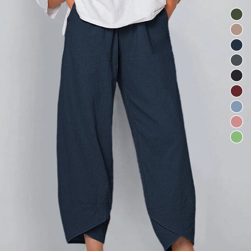 Belythia - Vintage asymmetrische hoge taille damesbroek met zakken