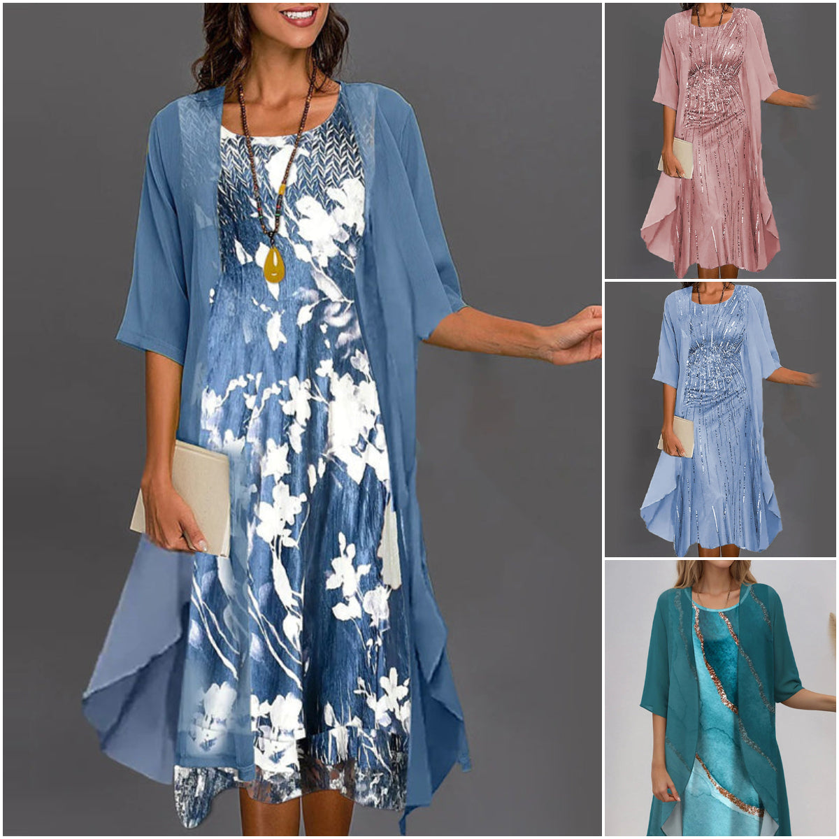 Eleny - Elegante tweedelige chiffon set met bloemen