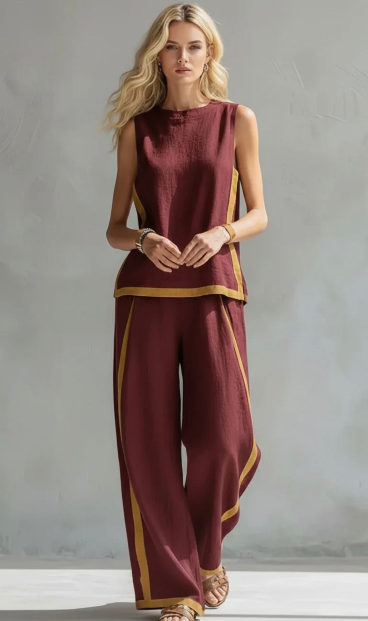 Tavindra - Elegante Katoen Linnen Set voor Dames – Mouwloos Top & Wijde Broek