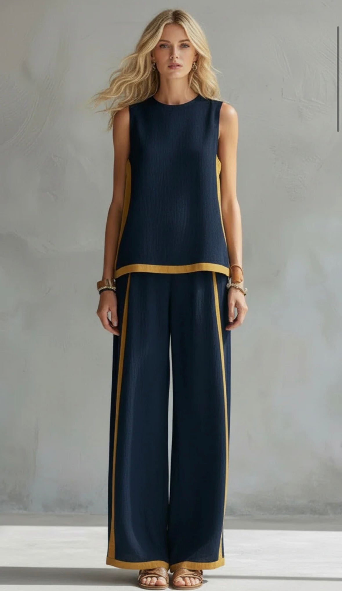 Tavindra - Elegante Katoen Linnen Set voor Dames – Mouwloos Top & Wijde Broek