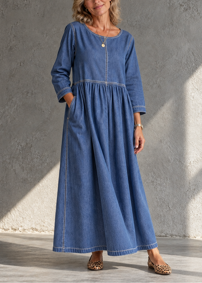 Beatrijs - Midi jurk voor dames in vintage denim