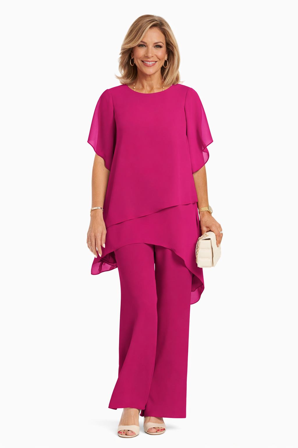 Avelonix - Vrouwen tweedelig ensemble elegante vloeiende brede broek avond
