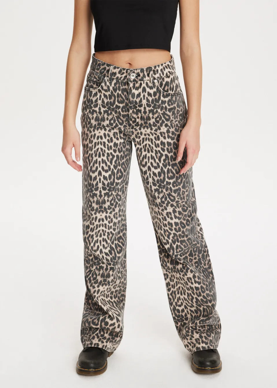 Kim - Leopard Denim Straight Jeans