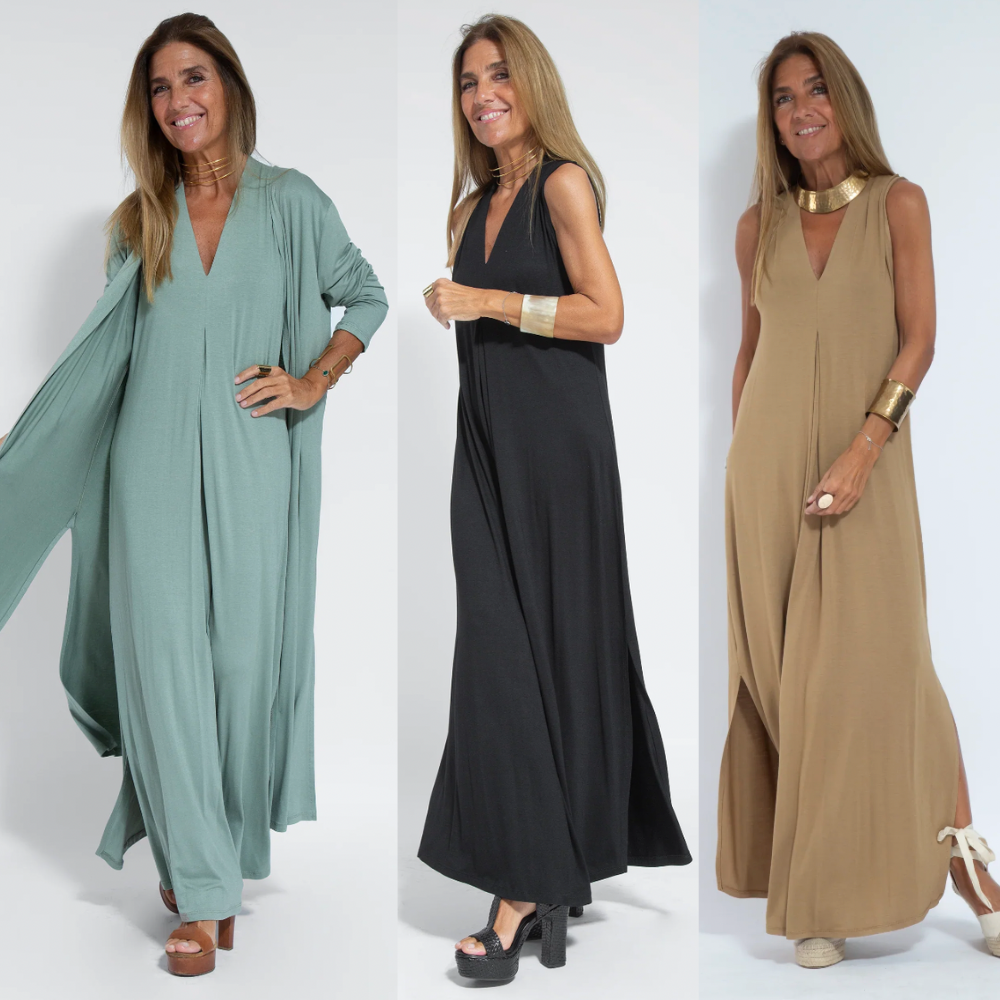 Sylvia - Lange Afslankende Jurk met gratis Vest | tweedelig set