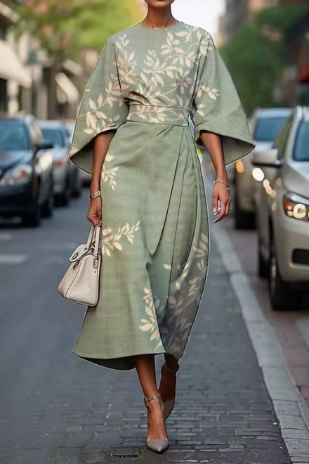 Havirelle - Elegante midi bloemenjurk voor dames met vloeiende mouwen en artistieke print