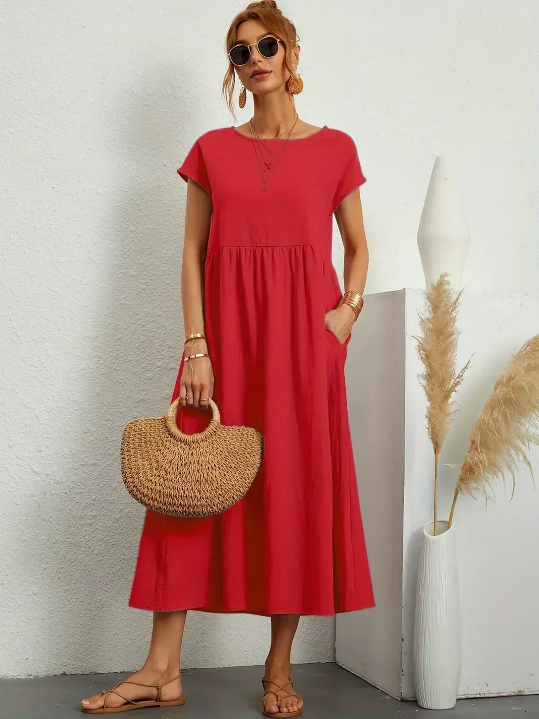 Quessara - Casual Midi Jurk met Vloeiende Snit