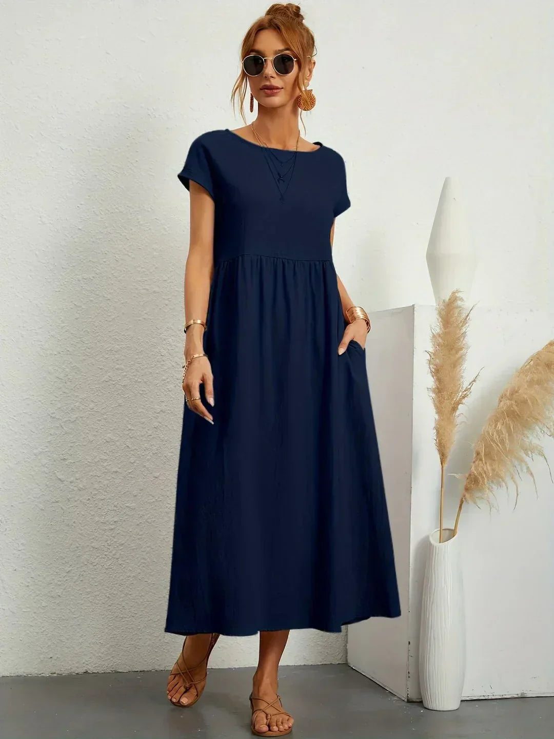 Quessara - Casual Midi Jurk met Vloeiende Snit