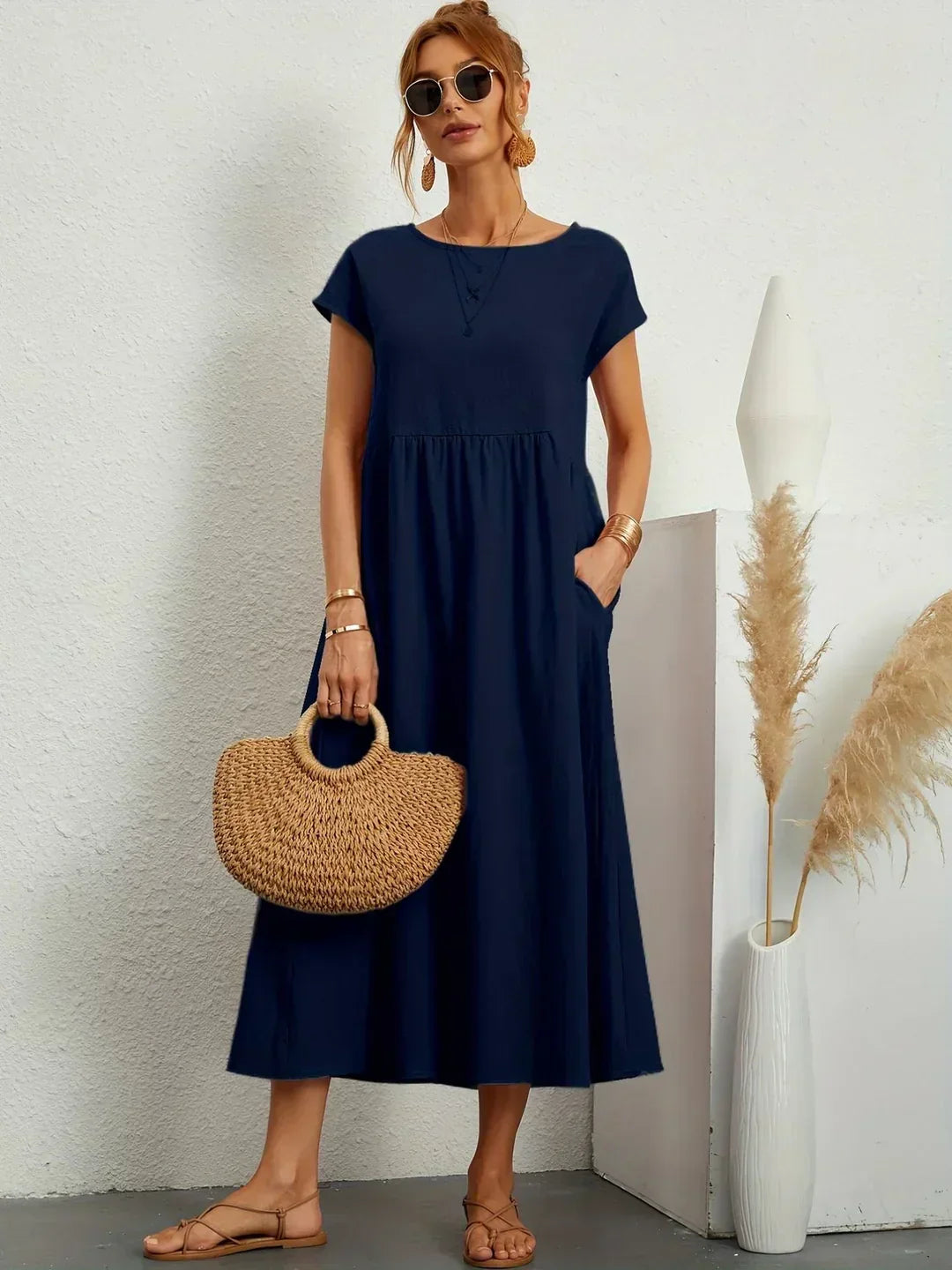 Quessara - Casual Midi Jurk met Vloeiende Snit