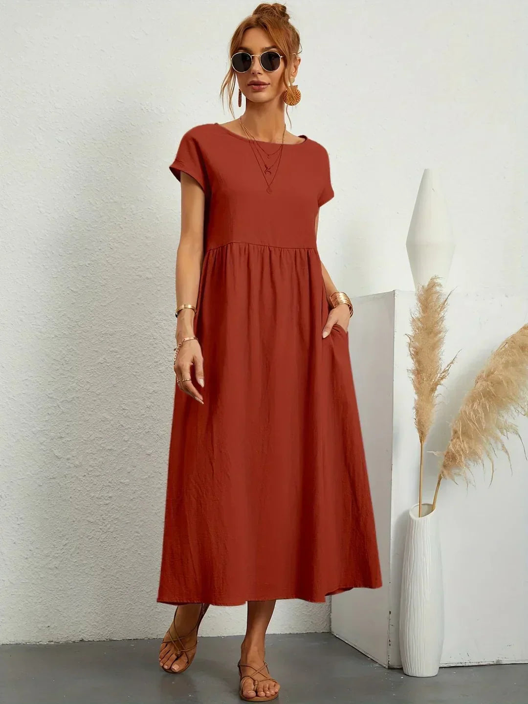 Quessara - Casual Midi Jurk met Vloeiende Snit