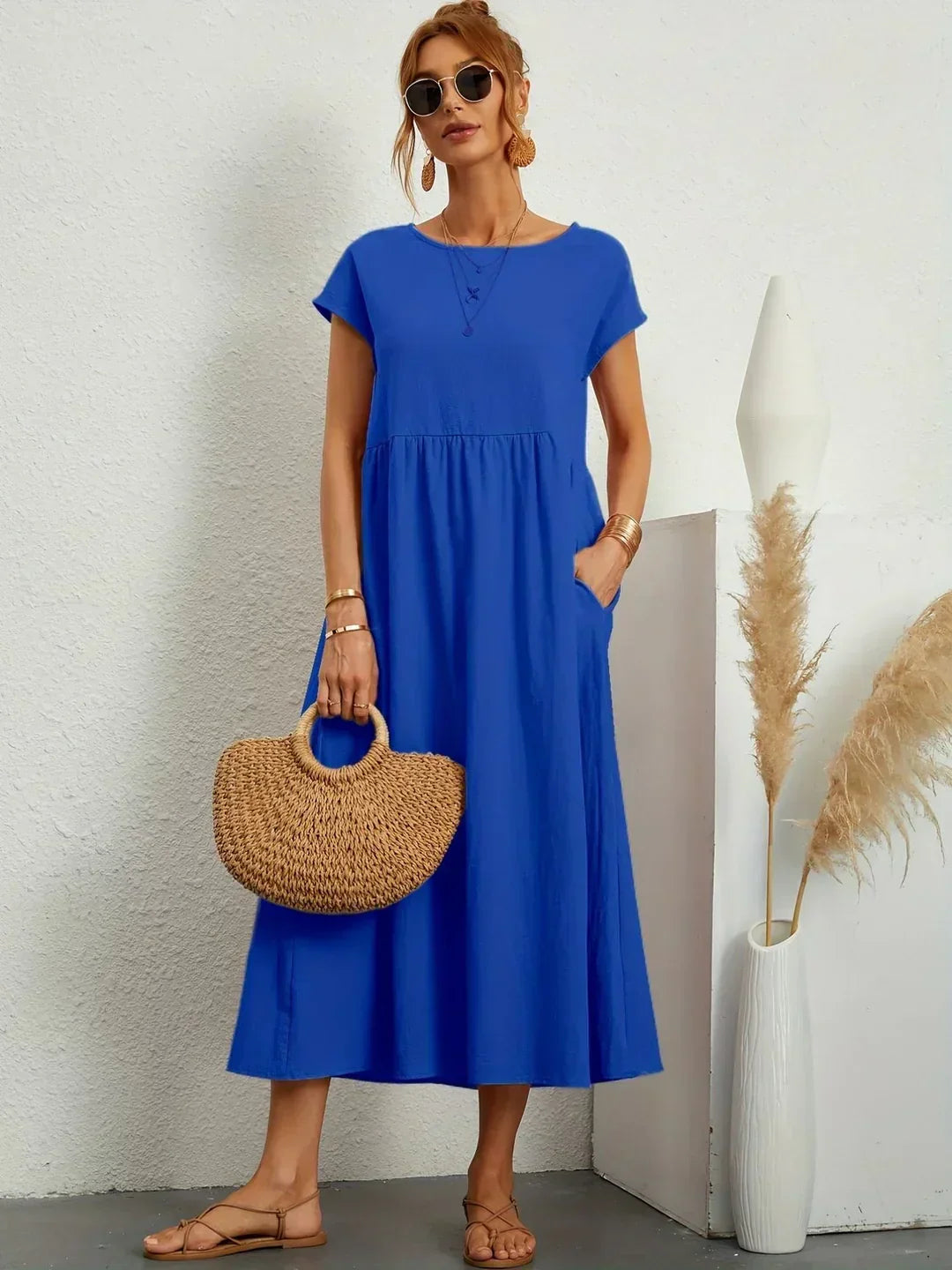 Quessara - Casual Midi Jurk met Vloeiende Snit