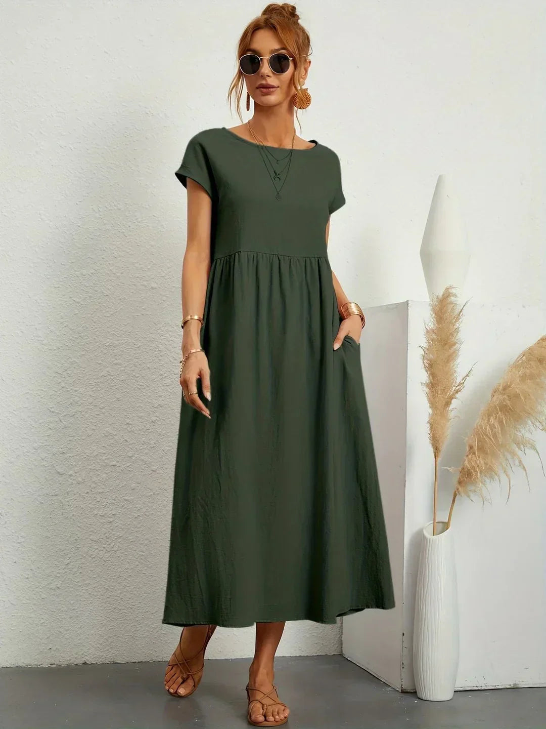 Quessara - Casual Midi Jurk met Vloeiende Snit