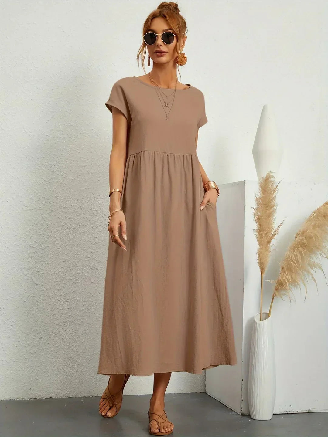 Quessara - Casual Midi Jurk met Vloeiende Snit